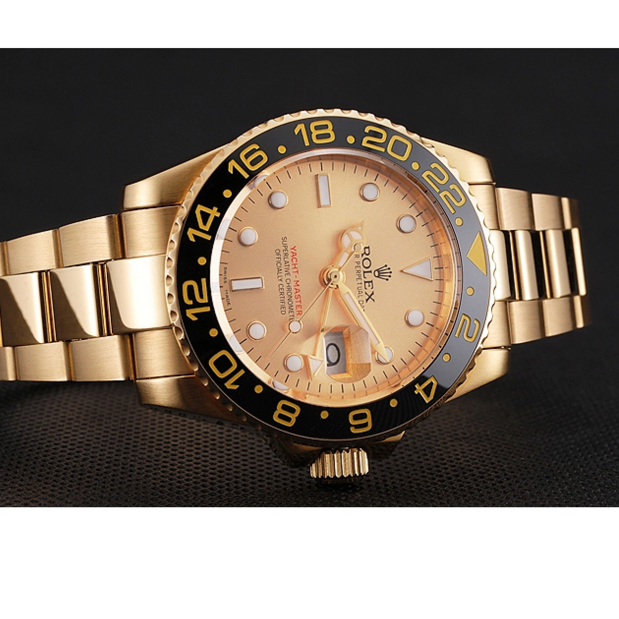 Aaa replica watch II Bracelet Gold GMT Black Master Dial Rolex And 1453749 Bezel Case Gold Swiss 0618